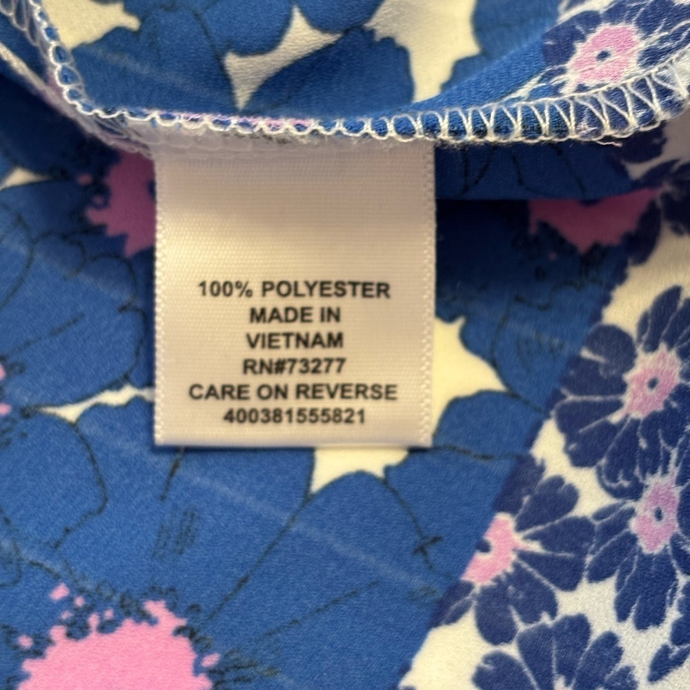 Elle Blue Floral Boho Blouse XL Tie Neck Long Sleeve - Picture 3 of 9